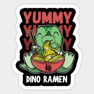 Cute tyrannosaurus Rex Dinosaur E=Happily Eating A Bowl Of Yummy Japanese Ramen Sticker